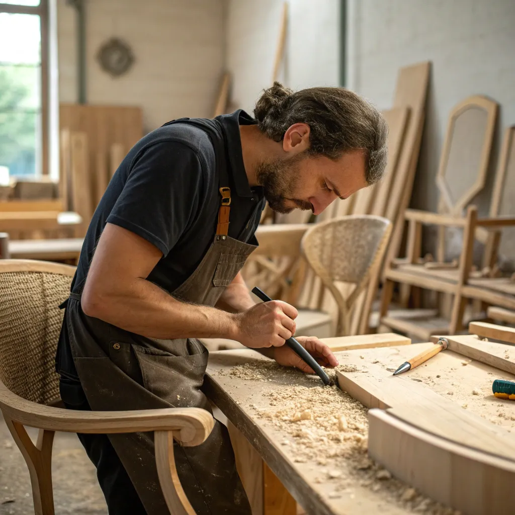 Artisan working on sustainable furniture design
